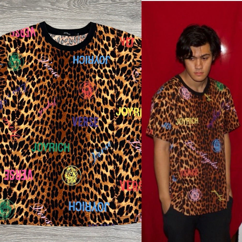 Joyrich Men Leopard Graphic Logo Crew Neck Short‎ Sleeve Shirt Sz XL 100% Cotton